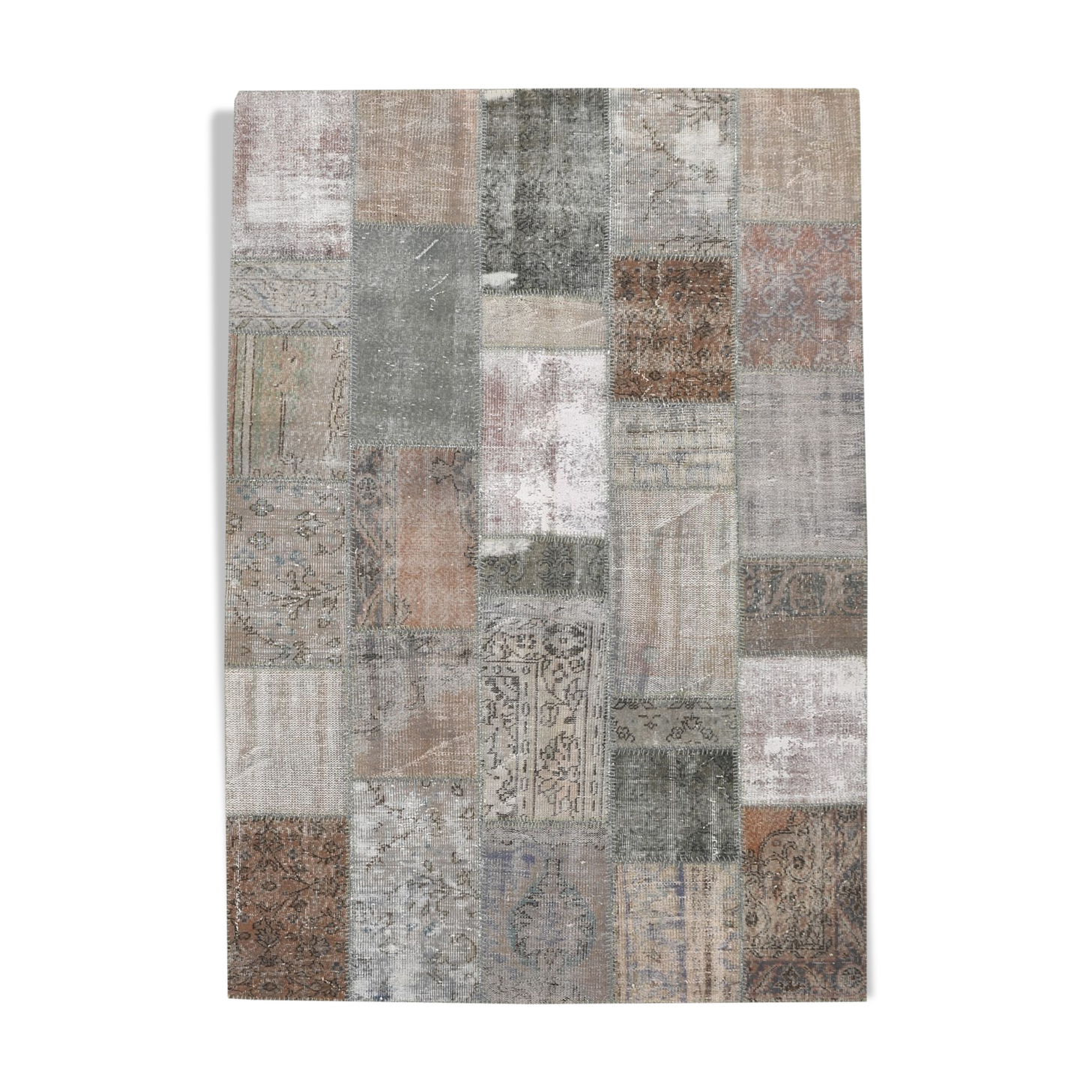 Gray & bronze patchwork tapis rug, 247x172cm