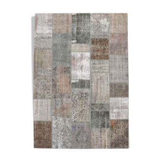 Gray & bronze patchwork tapis rug, 247x172cm
