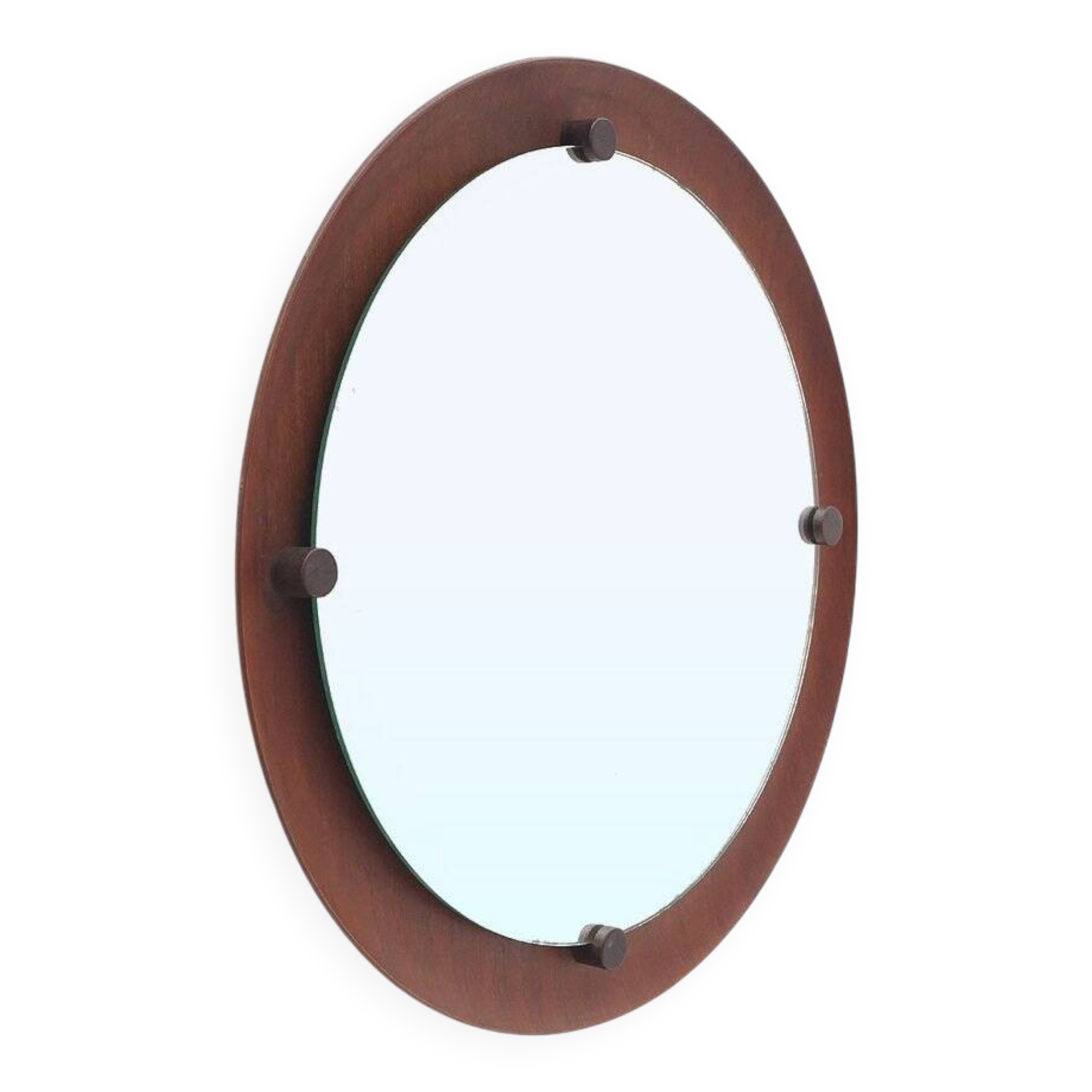 Curved plywood round mirror, 1960s