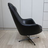 Fauteuil pivotant vintage en similicuir noir par Pastoe 60s
