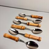 Set of 6 vintage dessert spoons with bamboo handles.