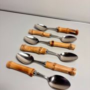 Lot de 6 cuillères à dessert vintage à manches bambou