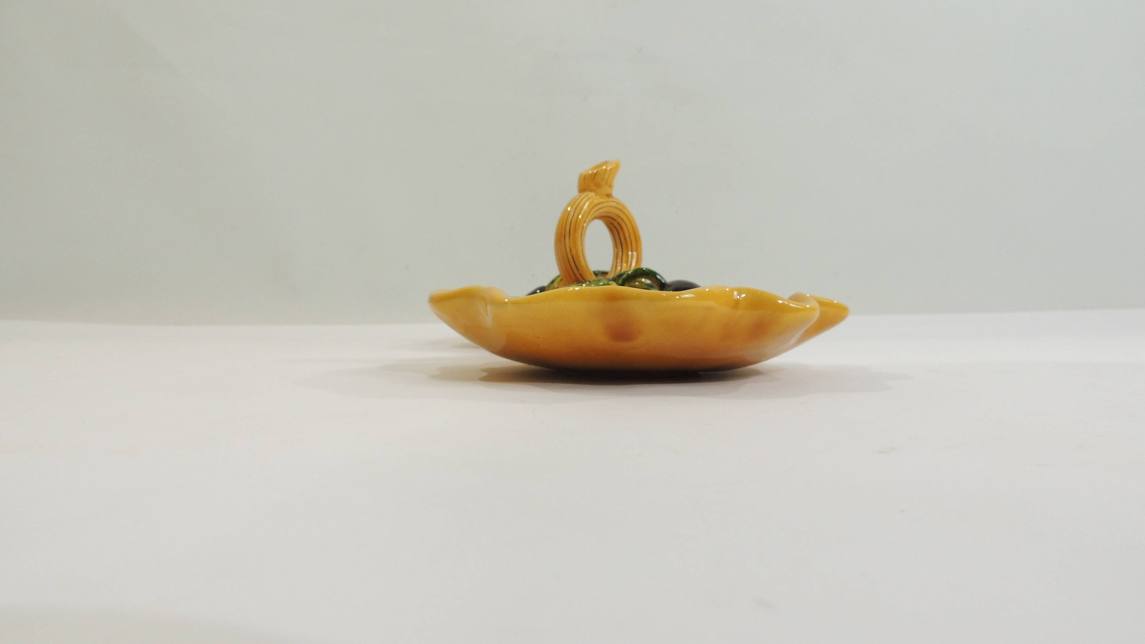 A vintage yellow ceramic aperitif server from Vallauris, 1970s, for black olives.