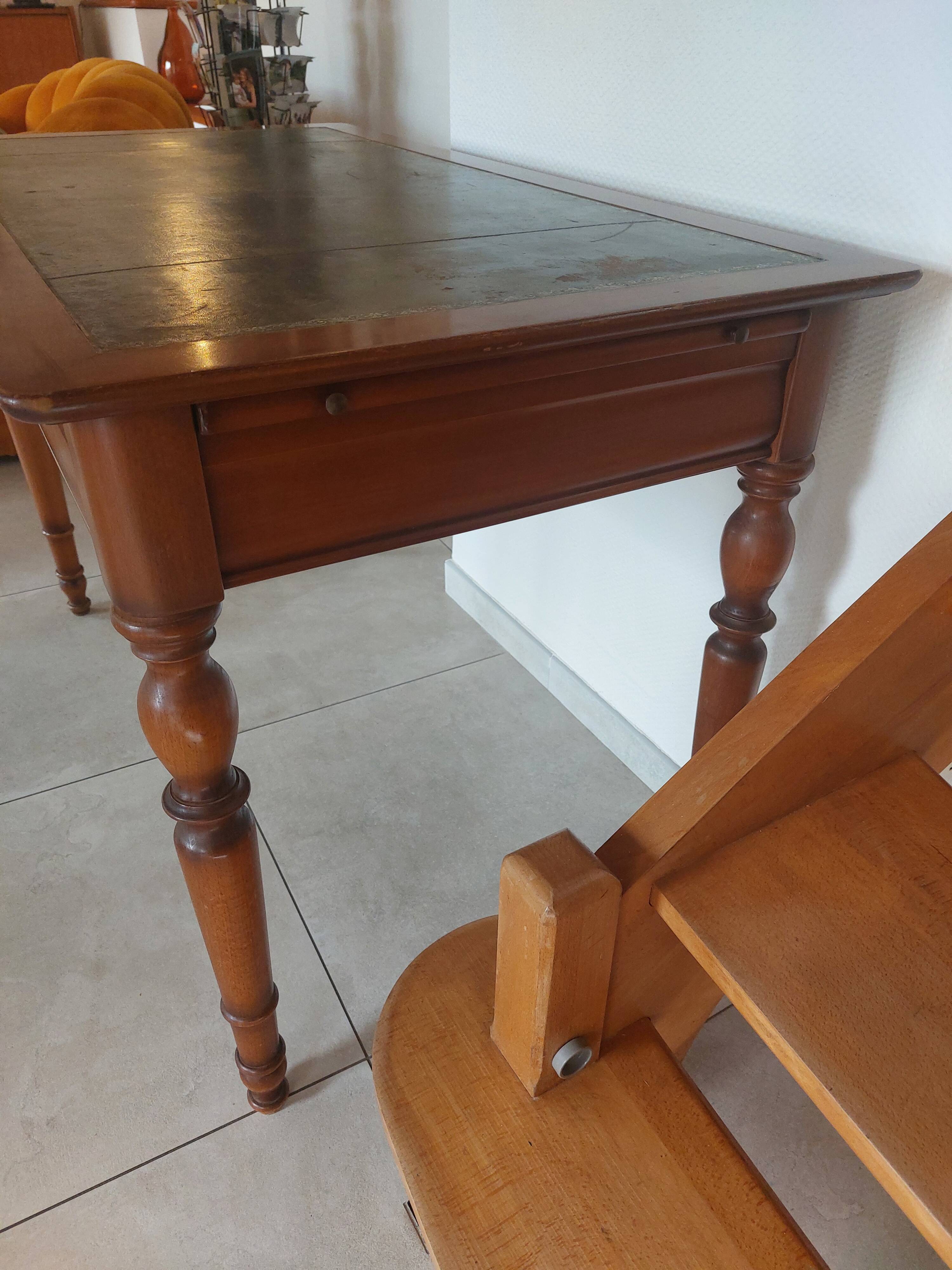 Wooden desk, leather top, extensions