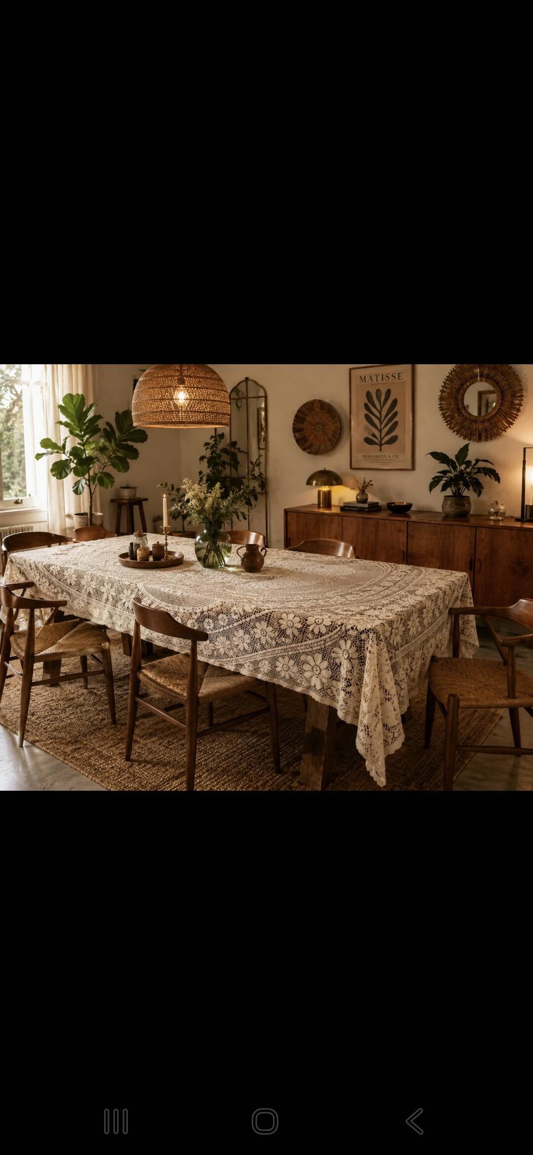 vintage rectangular beige crochet tablecloth
