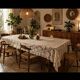 vintage rectangular beige crochet tablecloth