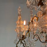 Cage chandelier, molded glass and bronze pendants, circa 1800
