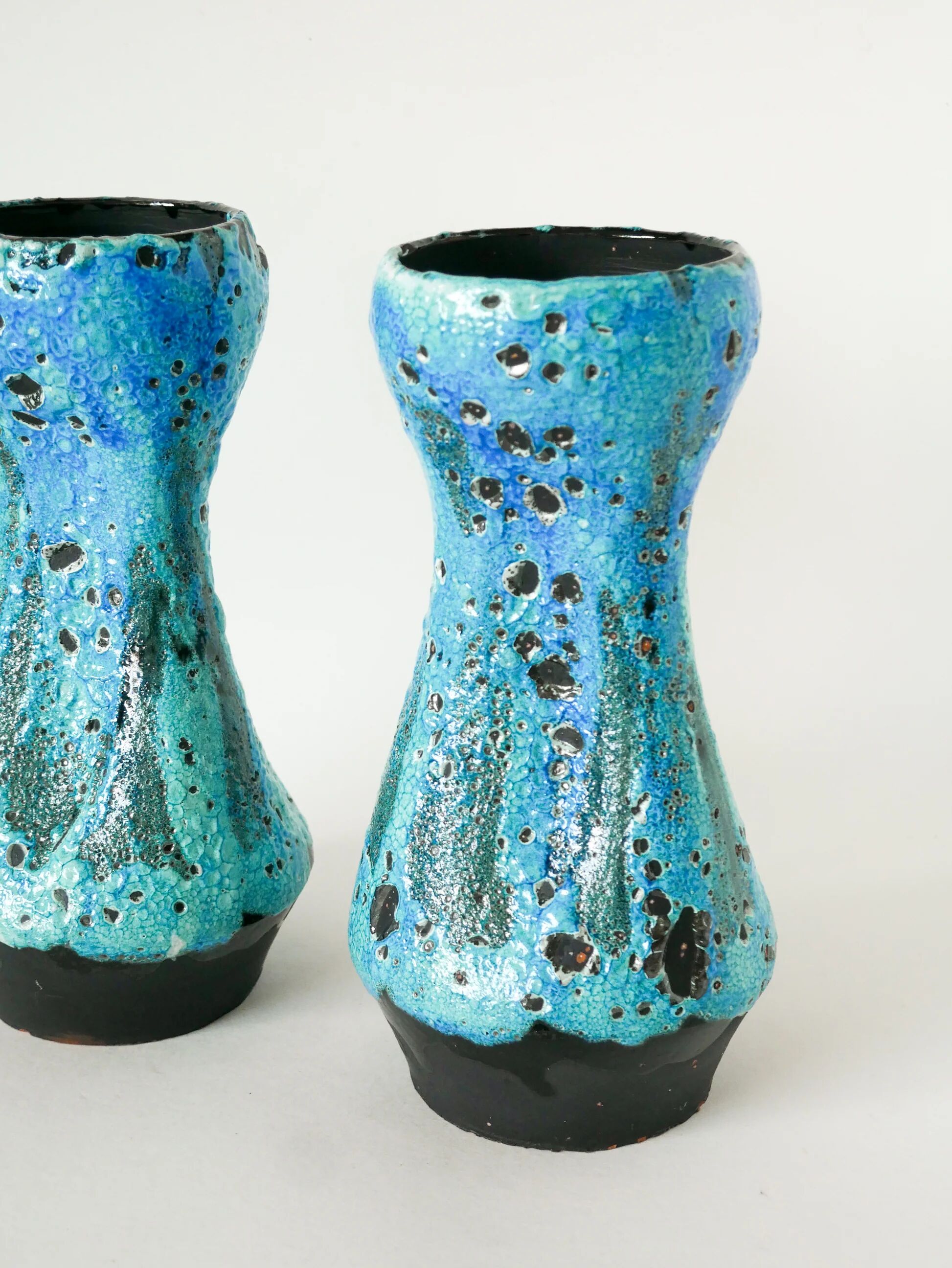 Pair of large Fat Lava vases, sky blue and black, 1970.