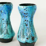 Pair of large Fat Lava vases, sky blue and black, 1970.