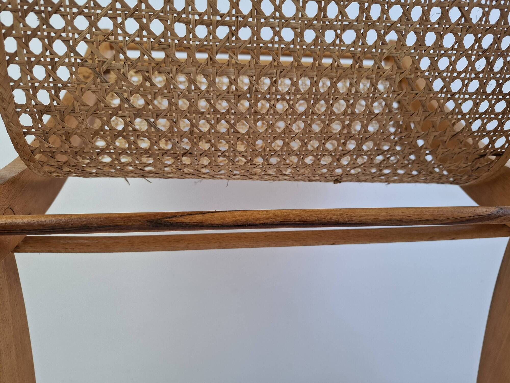 Vintage Mid-Century Wooden and Rattan Folding Magazine Rack, Czechoslovakia