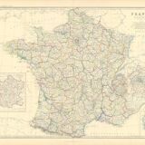 Antique Map of France circa 1869 Keith Johnston Royal Atlas Hand coloured map