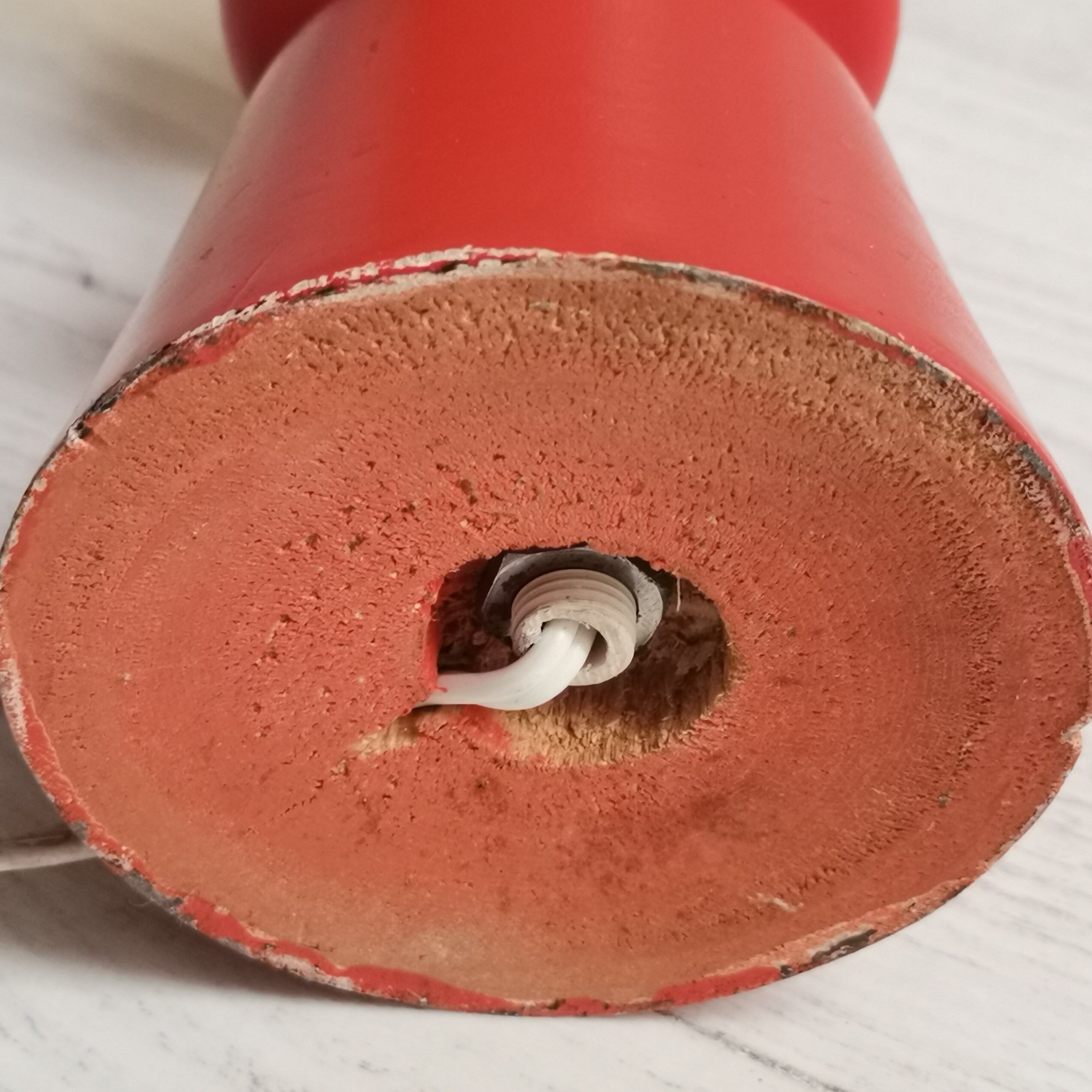 Solid wooden lamp painted orange