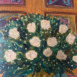 Oil on canvas signed FES – "Bouquet of roses with a small dog" – Style