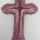 Religious wall cross in artistic enamel on silver signed P.BONNET, Limoges