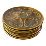 Set of 7 vintage khaki oyster plates