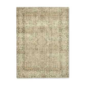 Hand-knotted vintage turkish beige carpet 208 cm x 283 cm