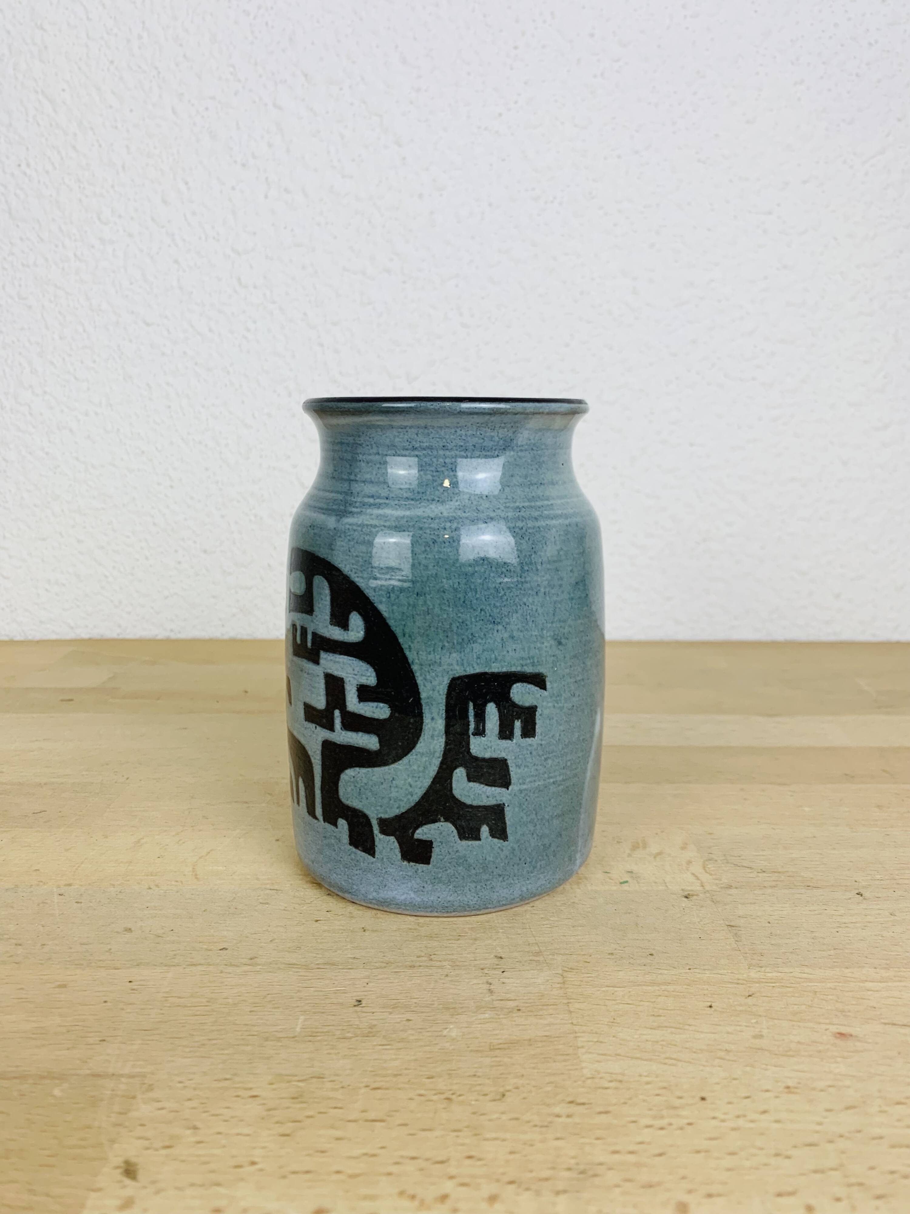 Vintage 60s ceramic vase, abstract patterns