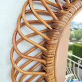 Rare vintage rattan mirror circa 1950 64cm