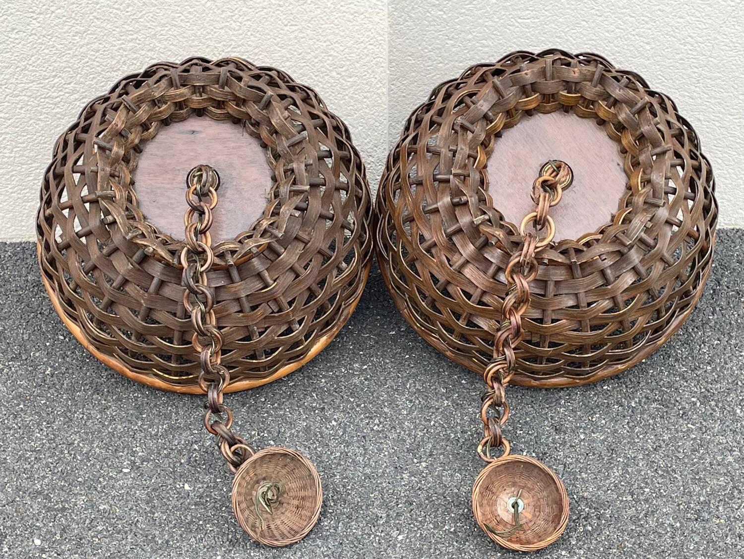 Pair of rattan ceiling lights