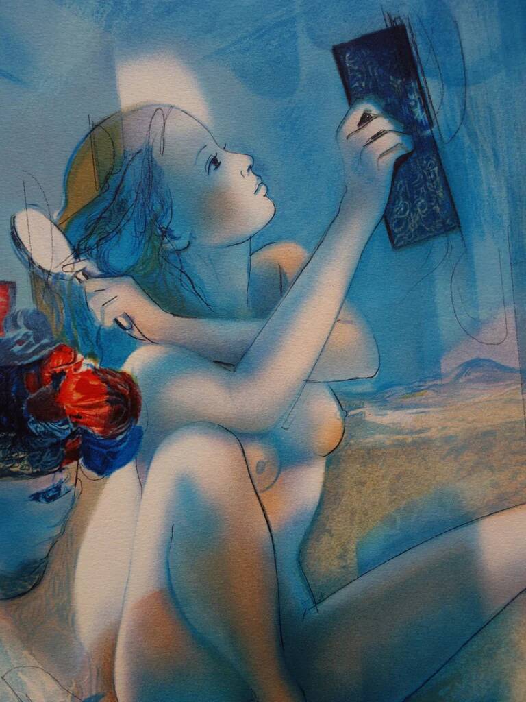 Jean-Baptiste Valadié: Blue Breeze, Mother and Daughter, original signed lithograph
