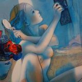Jean-Baptiste Valadié: Blue Breeze, Mother and Daughter, original signed lithograph