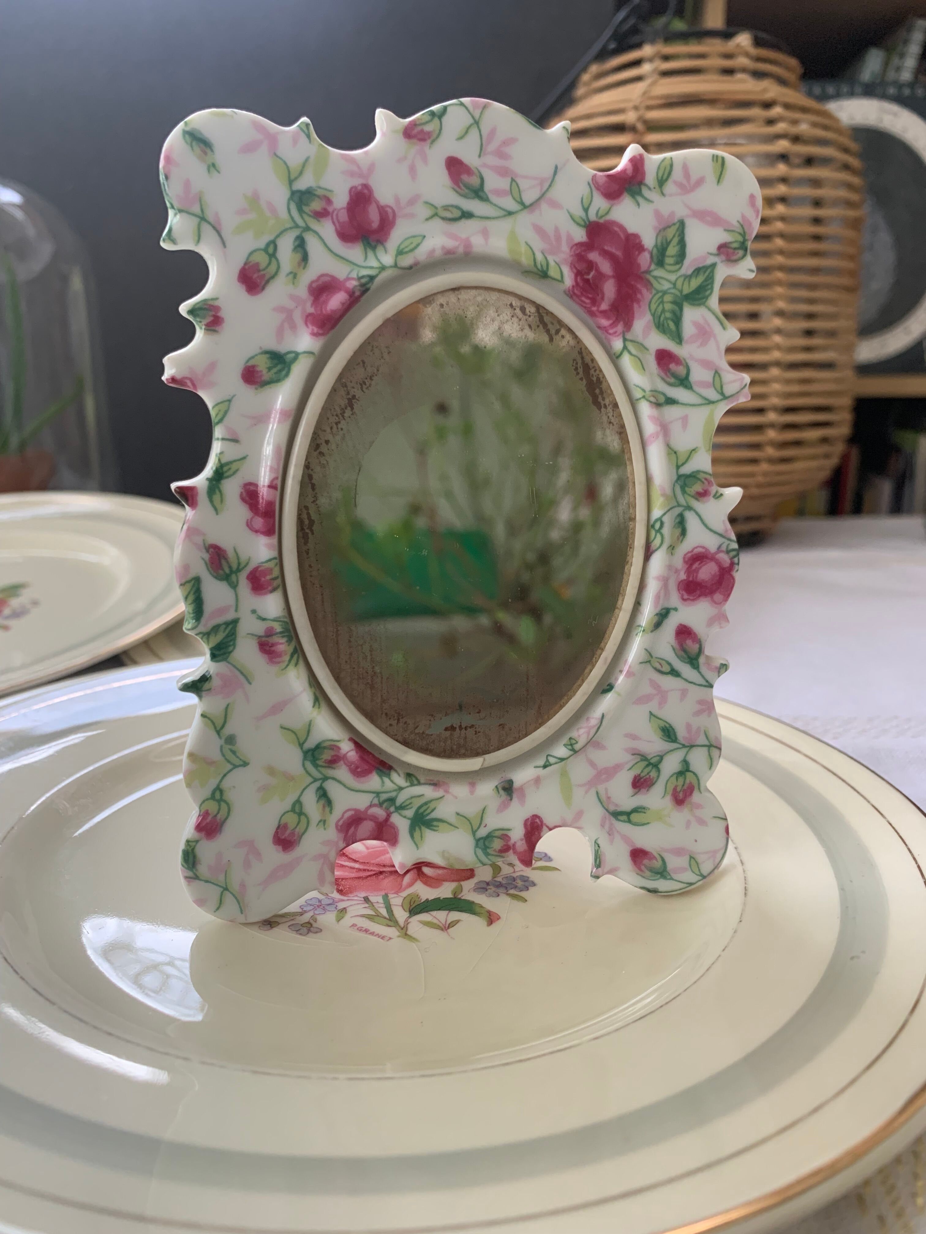 Antique porcelain mirror pink pattern