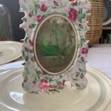Miroir ancien en porcelaine motif roses