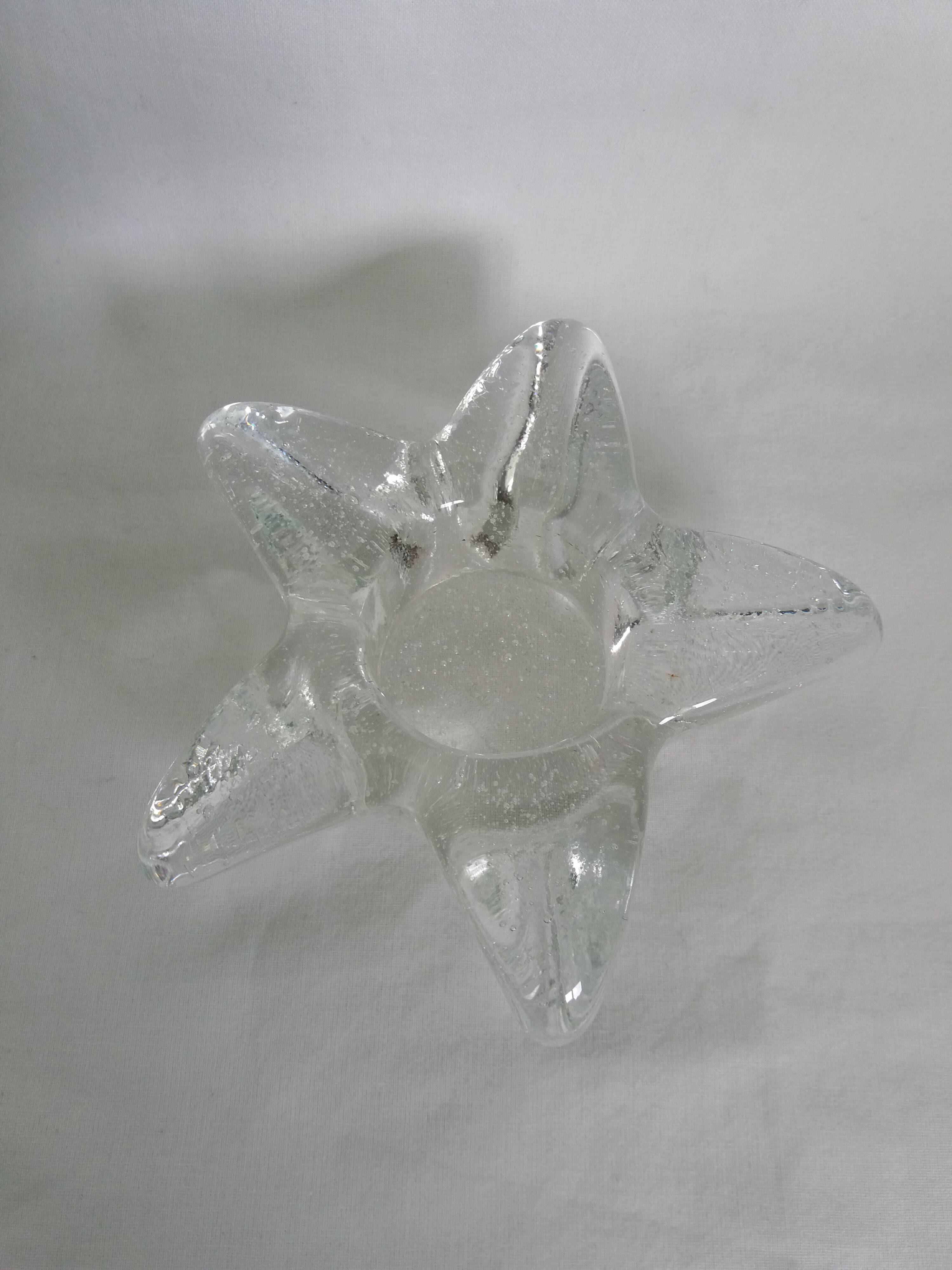 Star candle holder in glass or bubbled crystal, Biot type