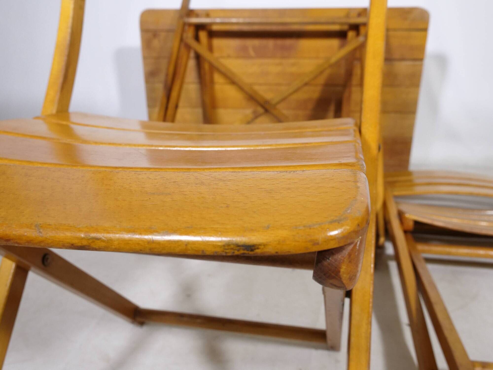 Vintage Solid Wood Folding Garden Furniture Set, Set of 3, 1970s