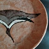 Vintage glazed terracotta ceramic plate signed Olivier