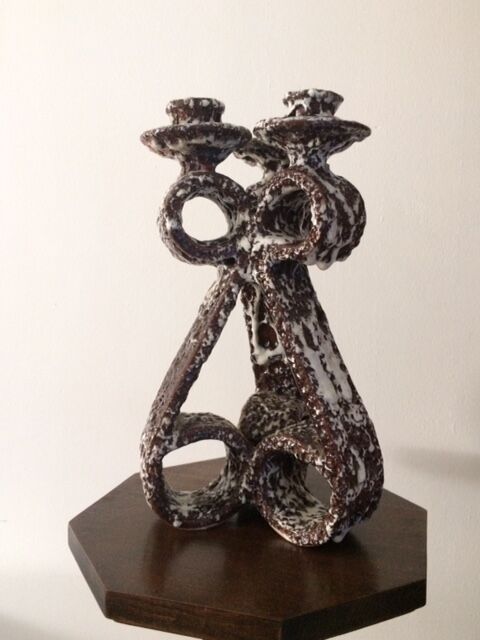 Triple "fat lava" bougeoir by Marius Giuge, Vallauris, 1960