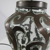 Lampe de salon, fer forgé et verre soufflé