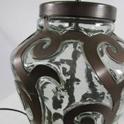 Lampe de salon, fer forgé et verre soufflé