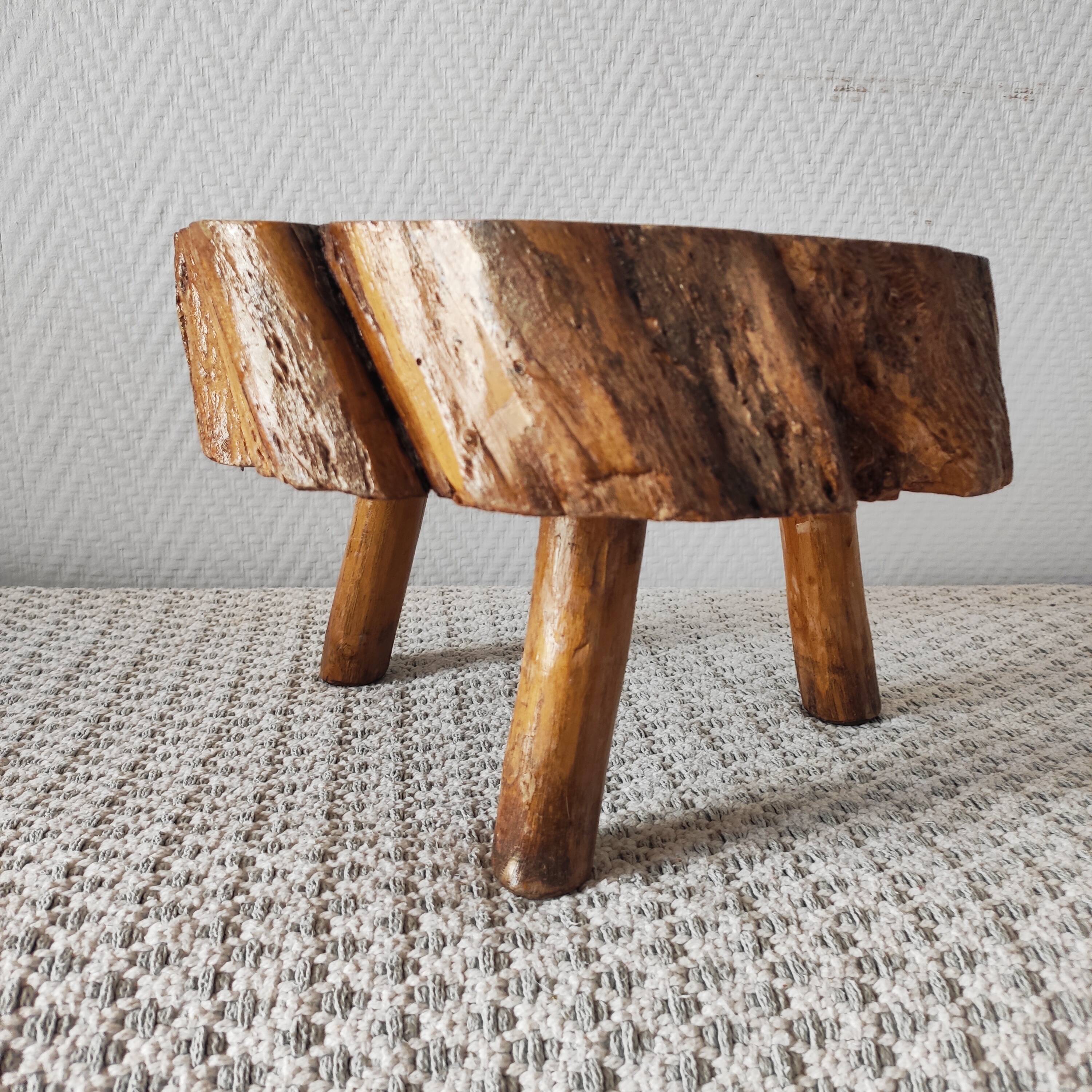 Vintage 1960s Brutalist Tripod Footstool Folk Art