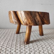 Vintage 1960s Brutalist Tripod Footstool Folk Art