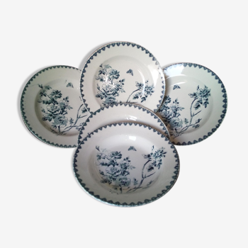 Suite of 5 plates flowers/butterfly