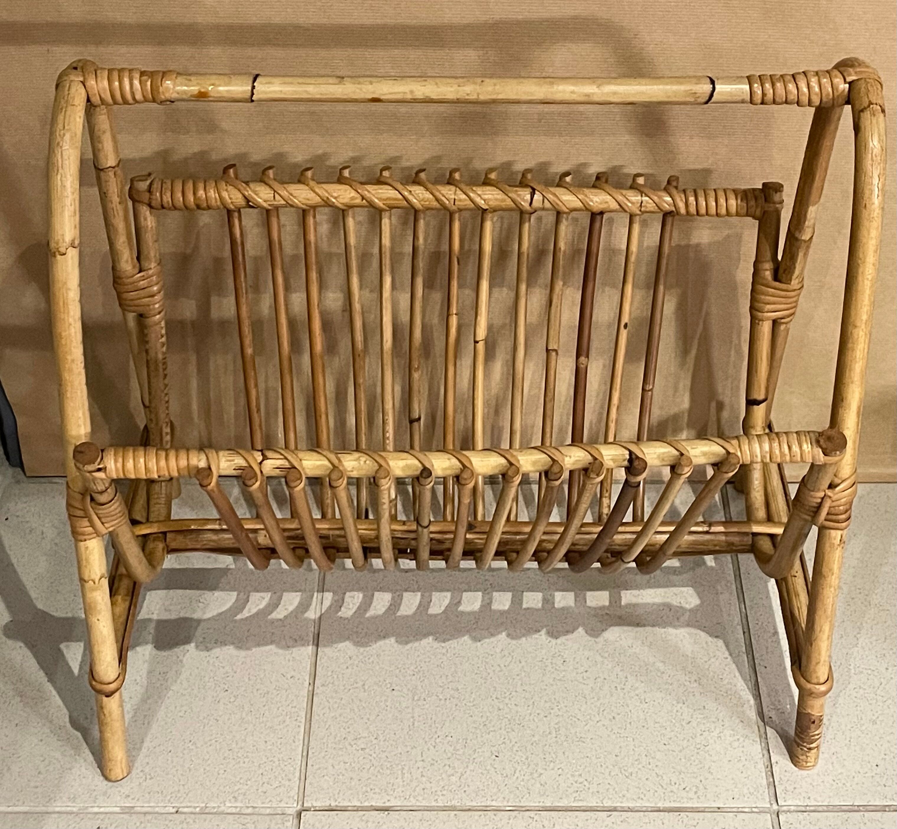 Vintage rattan magazine holder 1960 70