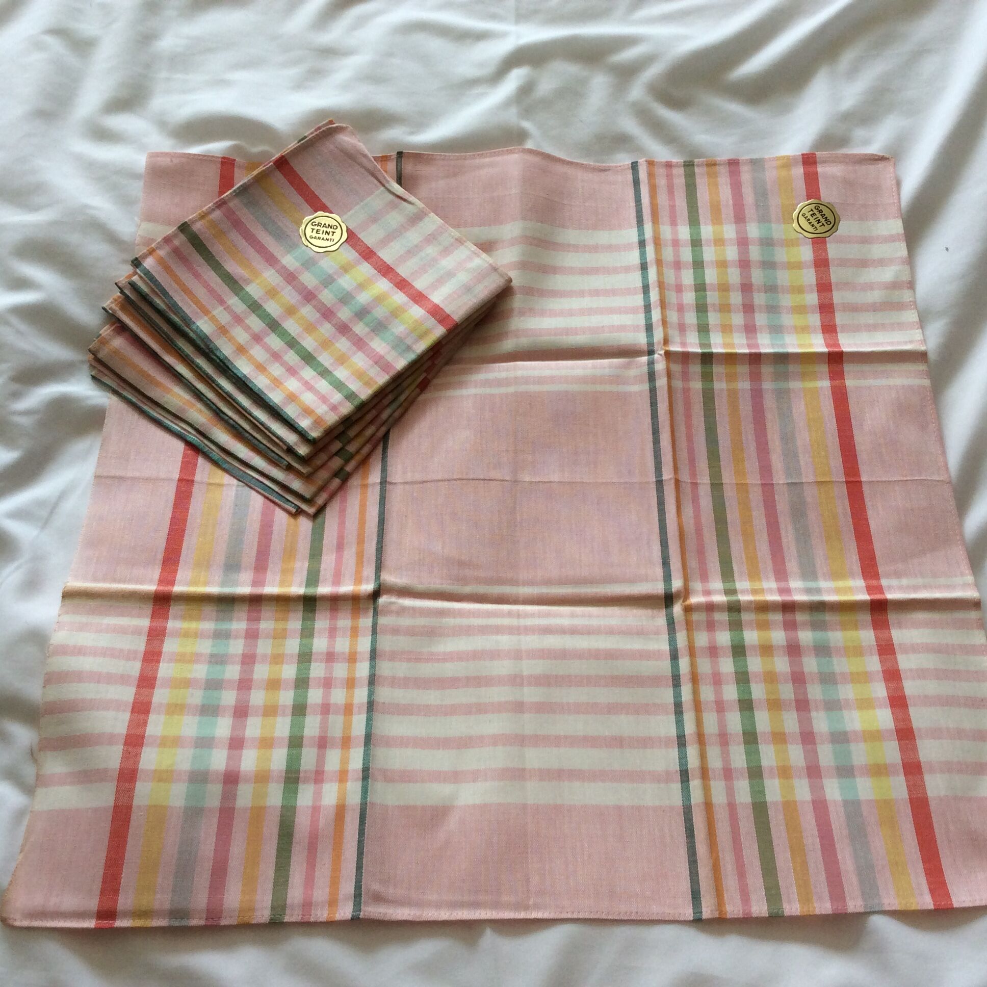 Set of 12 old napkins (6 pink + 6 green) - Big complexion - 50*50