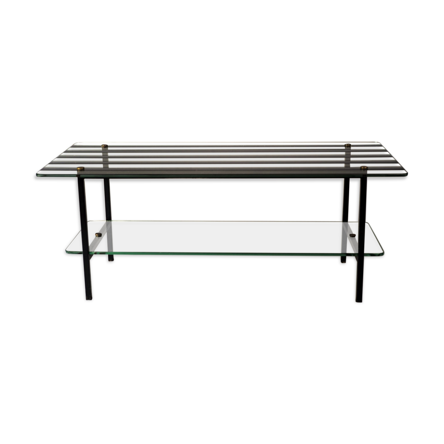 Table basse en verre rainuré et métal