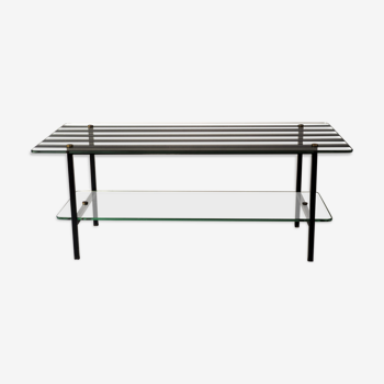 Coffee table in grooved glass and metal