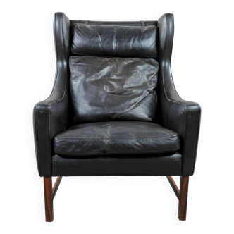 Fauteuil lounge vintage en cuir et palissandre par Fredrik Kayser et Vatne Mobler