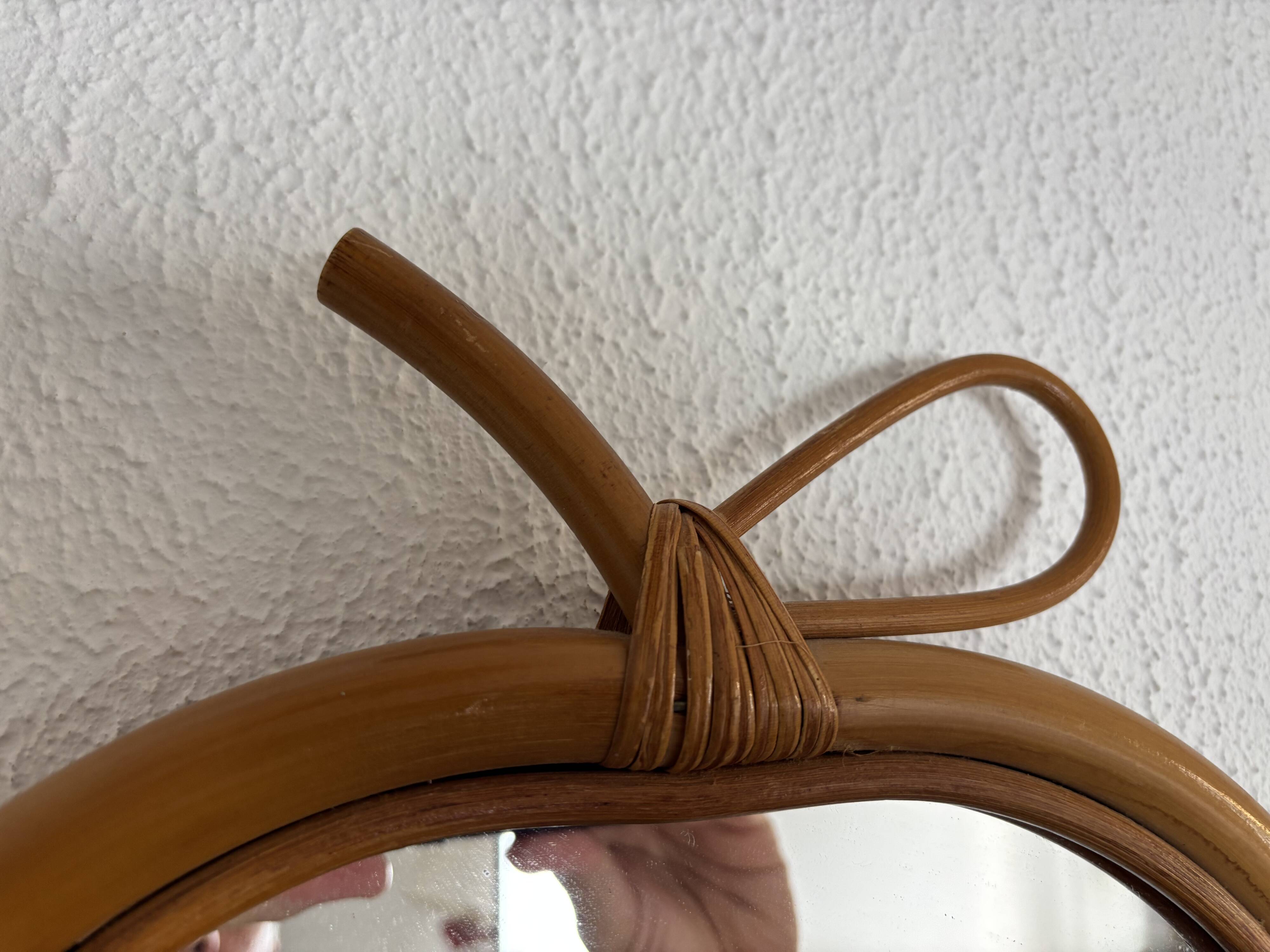 Vintage 1960 mirror apple rattan wicker bamboo - 32 x 33 cm