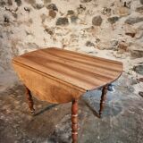 Antique walnut drop-leaf dining table – French round table 110 cm