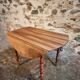 Antique walnut drop-leaf dining table – French round table 110 cm