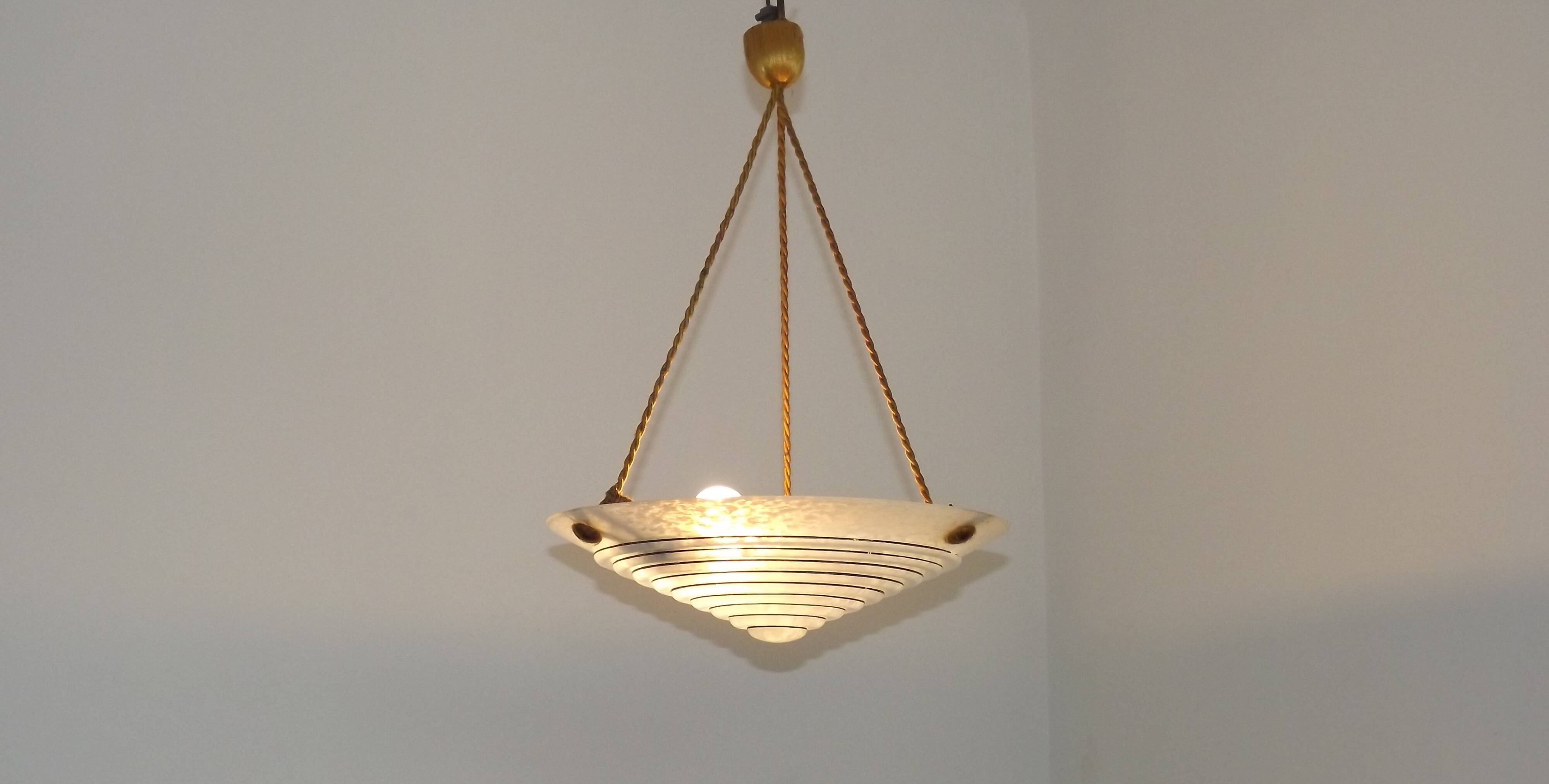 French Vintage Art Deco Style Hanging Ceiling Light – Clichy Glass Shade