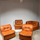 Salon modulable en cuir cognac