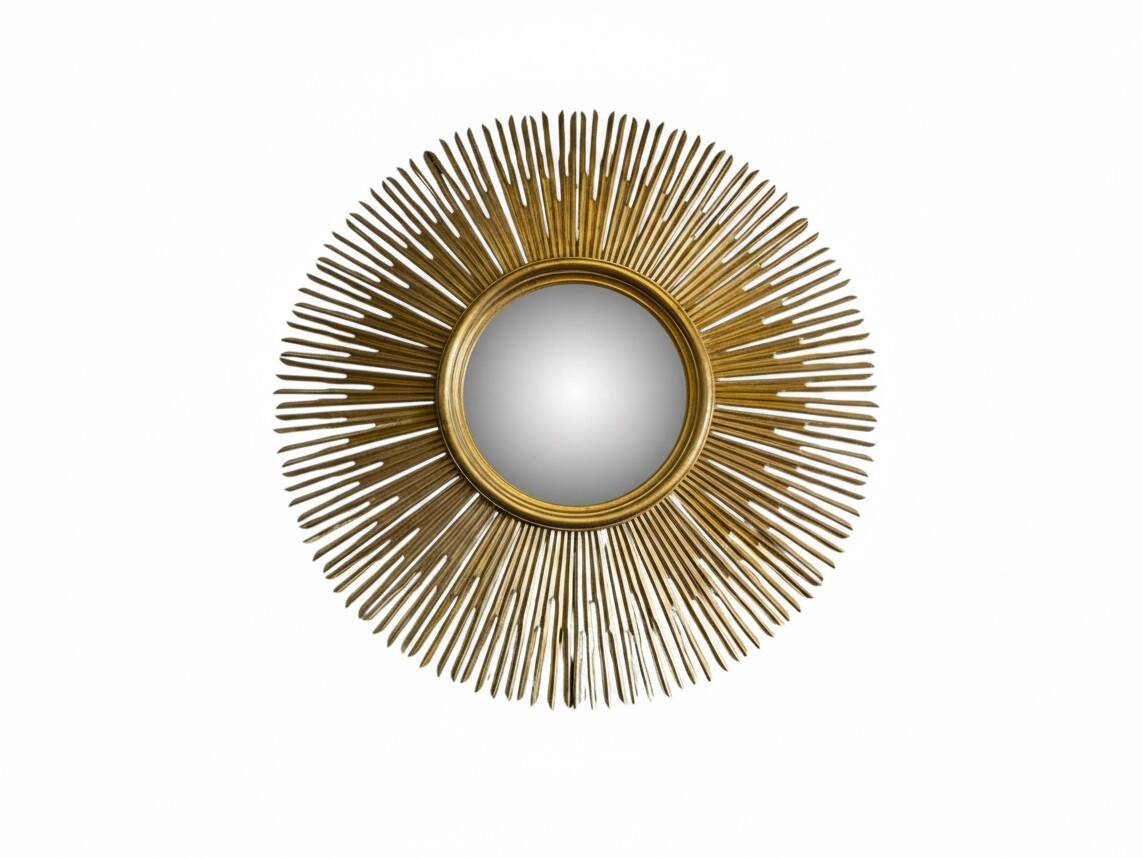 Large sunburst mirror with beveled glass and gilded wood from around 2010.