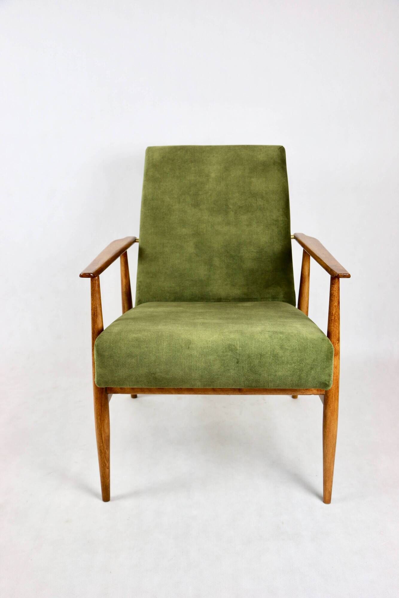 Armchair 'Lis', 1970s olive green design by Henryk Lis - natural wood