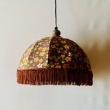 Vintage fringed pendant light in floral fabric - 1970s
