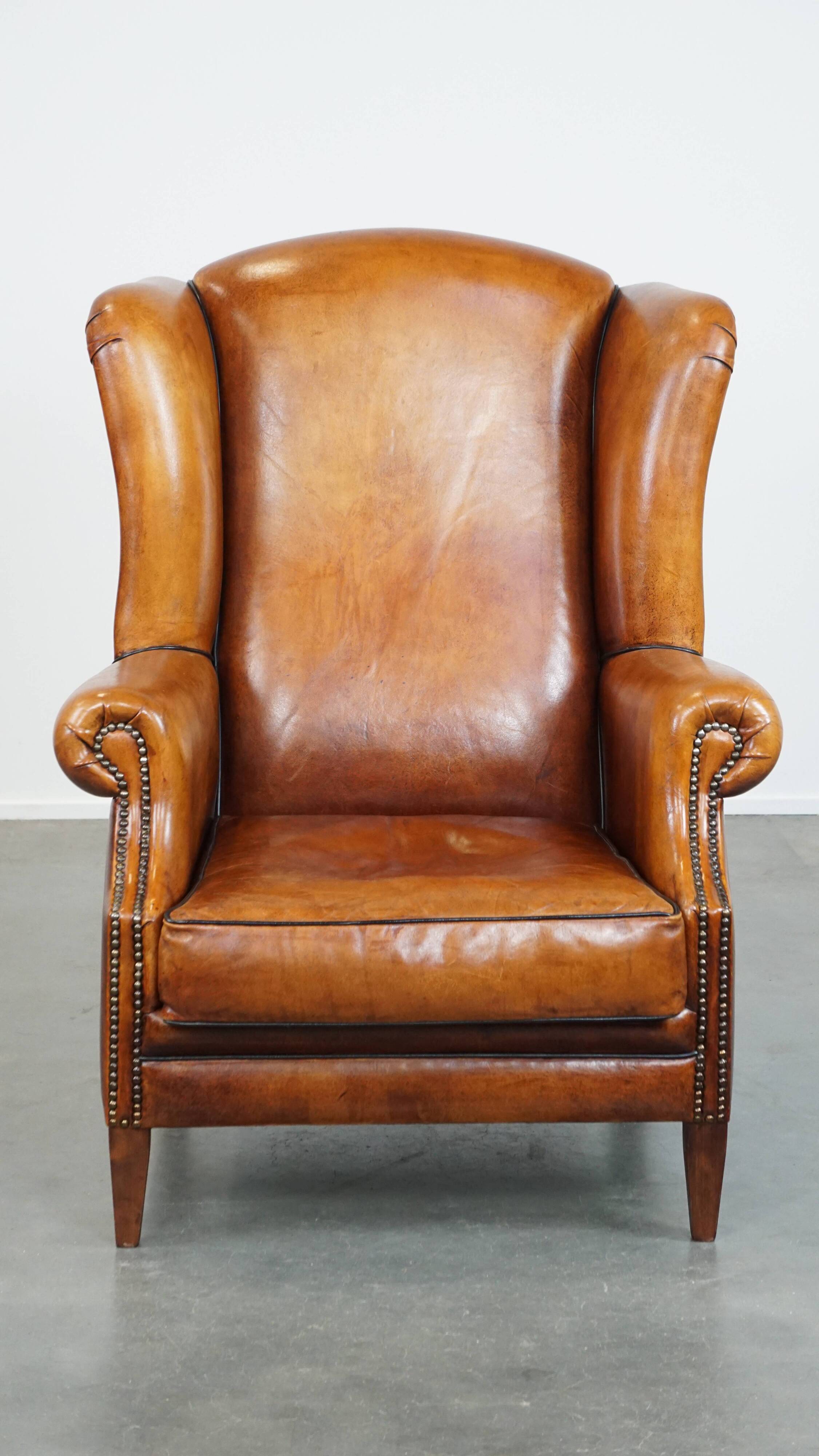 Sheep leather wingback chair